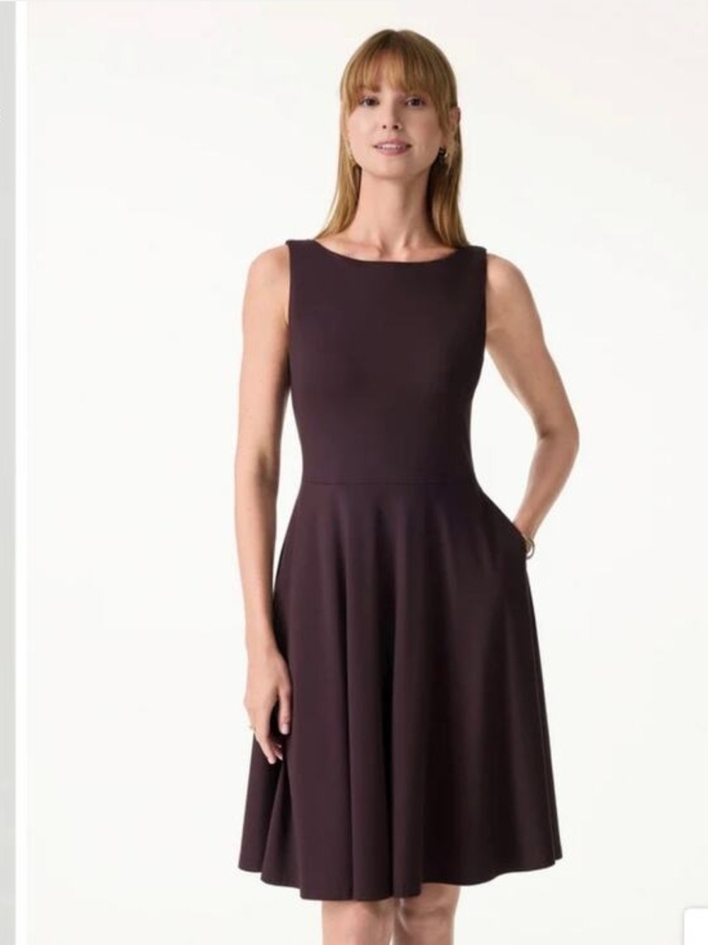 OGL Sleeveless Purple Gloam Fit-and-Flare Dress With Pockets